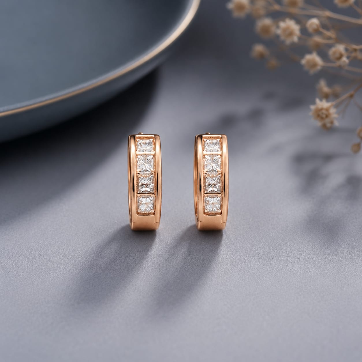 Amour Channel-Set Diamond Huggie Hoops