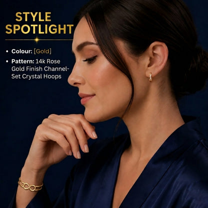 14k Rose Gold Finish Channel-Set Crystal Hoops