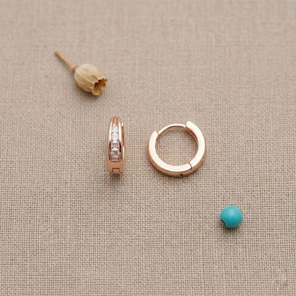 14k Rose Gold Finish Channel-Set Crystal Hoops