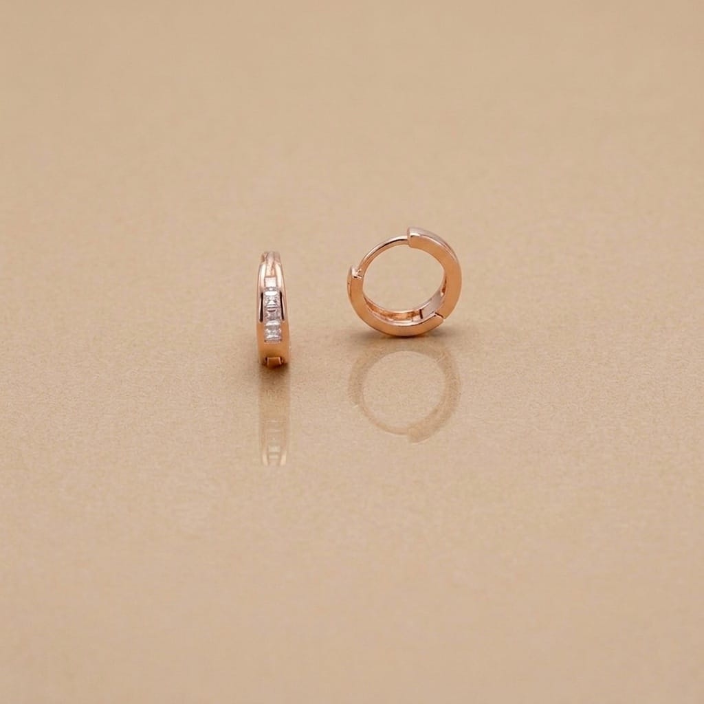 14k Rose Gold Finish Channel-Set Crystal Hoops