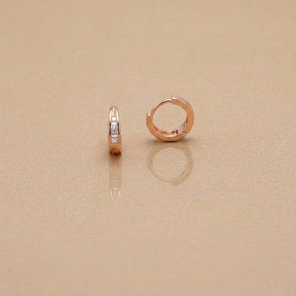 14k Rose Gold Finish Channel-Set Crystal Hoops