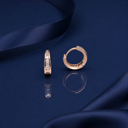 14k Rose Gold Finish Channel-Set Crystal Hoops